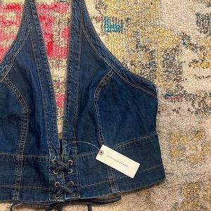 ANTHROPOLOGIE- Denim Halter Corset Style Top